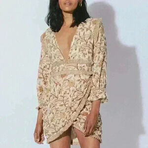 Cleobella Victoria Mini Dress boho floral pattern deep v mini size Large india